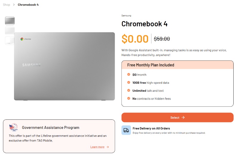 acp free laptop chromebook 4