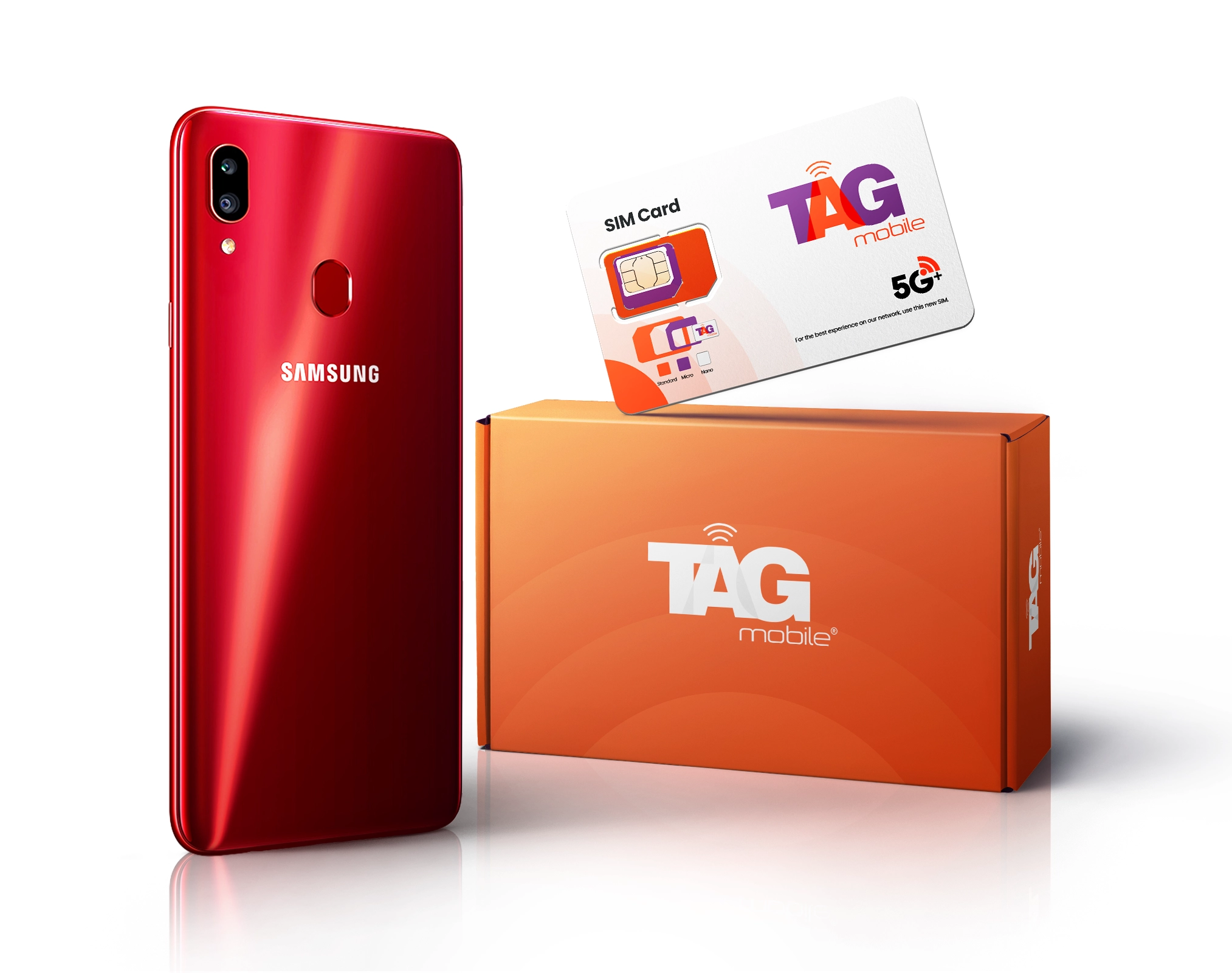 Free Samsung smartphone with TAG Mobile 5G SIM card and box